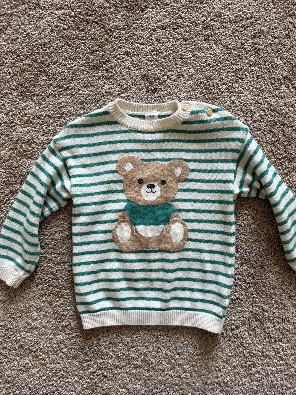HM Cream & Green Striped Teddy Sweater for Kids 18 months